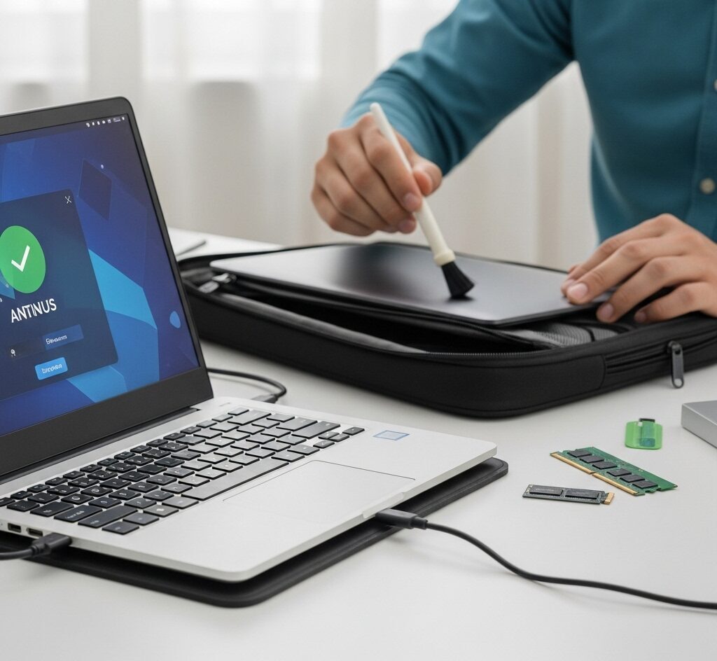 نصب آنتی‌ویروس و کول پد برای افزایش طول عمر لپ تاپ استوک
